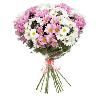 Букет из белых и розовых хризантем - купить с доставкой в по Дрезне